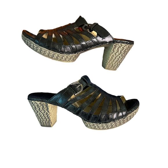 Josef Seibel black heels strappy peep toe sandals 41 9.5 10 - Picture 1 of 7